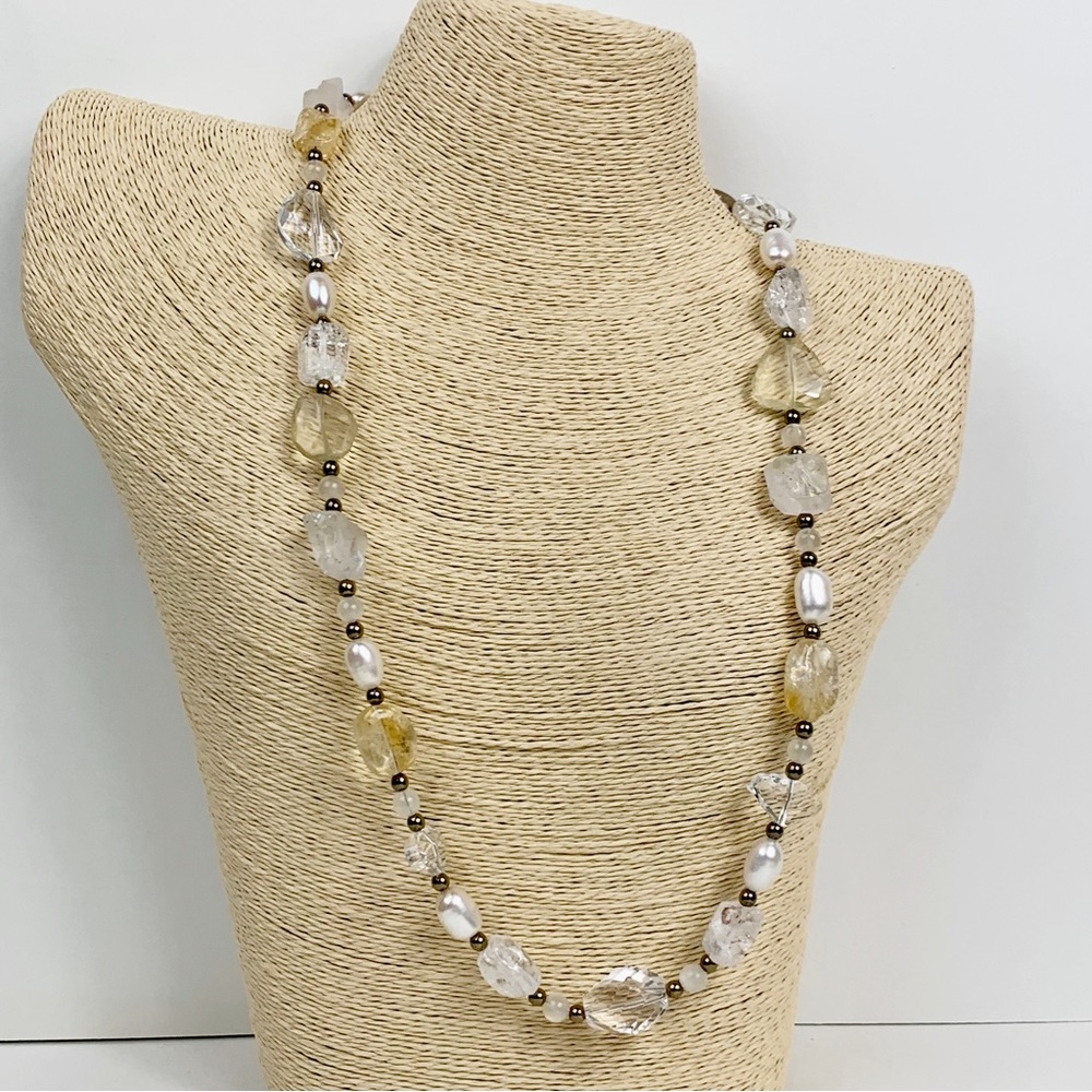 Crystal Citrine Freshwater Pearl Pyrite Beaded Necklace